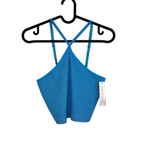 NWT Colsie Halter Brami in Blue Size Medium Women's Ribbed Longline Bralette - Picture 2 of 6